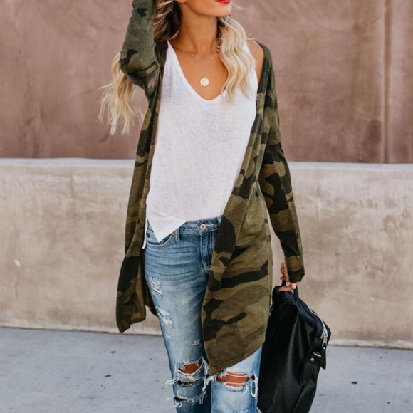 Sweaters - army print cardigan